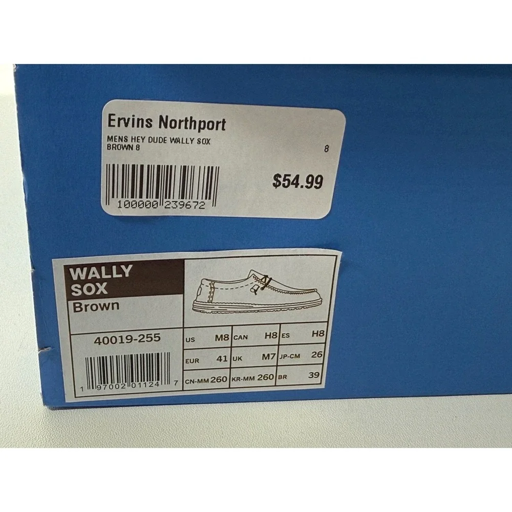 Hey Dude Wally Sox Brown Mens Slip On Loafers Shoes 40019-255 Size 8 NWT